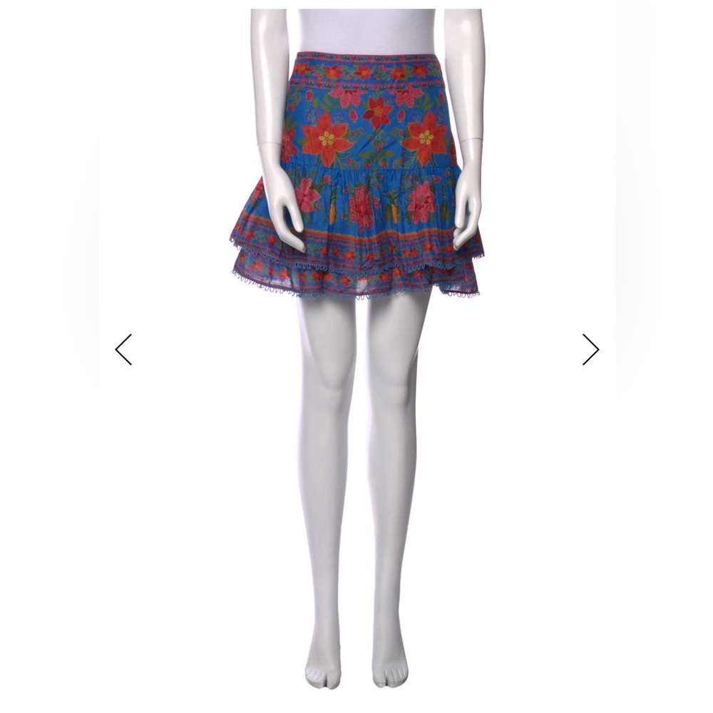 NWT FARM Rio Blue Tropical Tapestry Tiered Mini Skirt - Picture 2 of 11